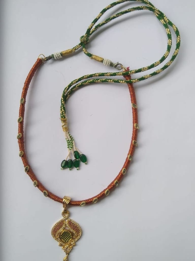 Green and Orange Beaded Necklace with Pendant