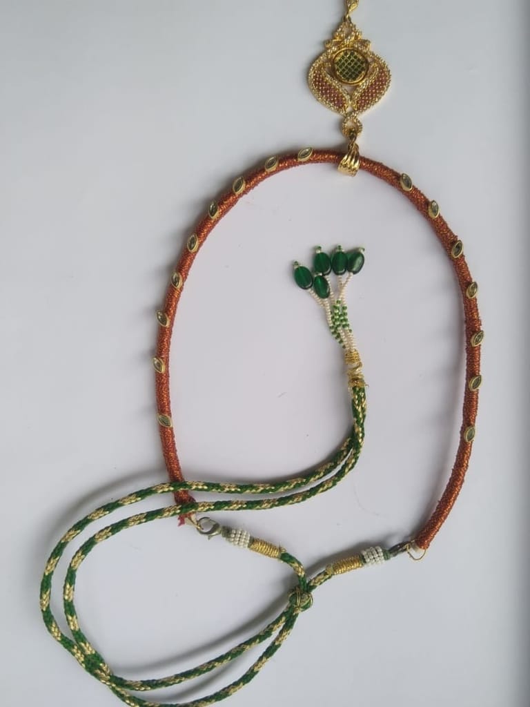 Green and Orange Beaded Necklace with Pendant