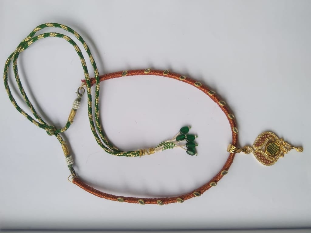 Green and Orange Beaded Necklace with Pendant