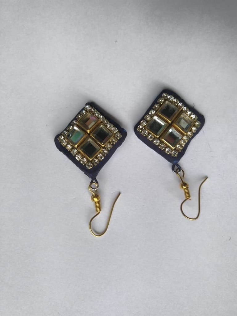 Blue and gold square-shaped earrings