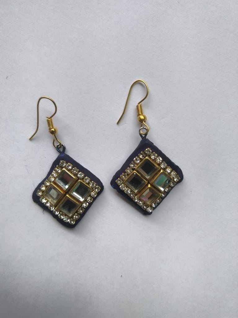 Blue and gold square-shaped earrings
