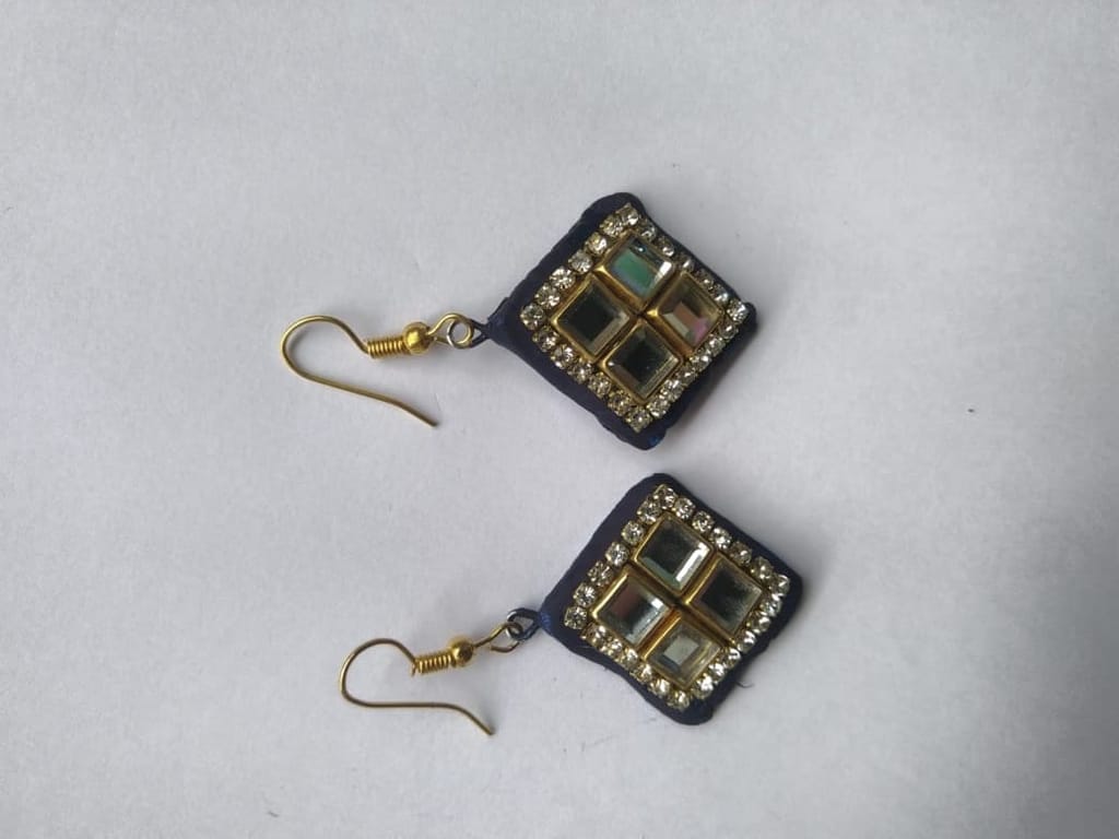 Blue and gold square-shaped earrings