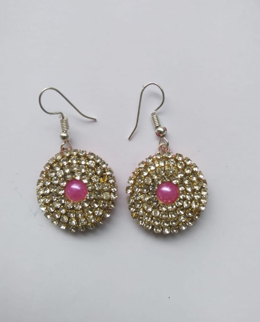 "Stunning Silver and Pink Rhinestone Earrings"