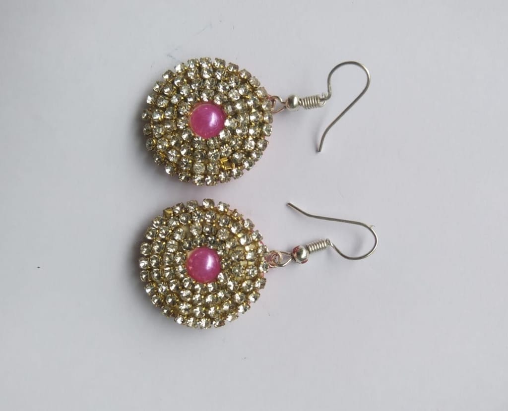 "Stunning Silver and Pink Rhinestone Earrings"