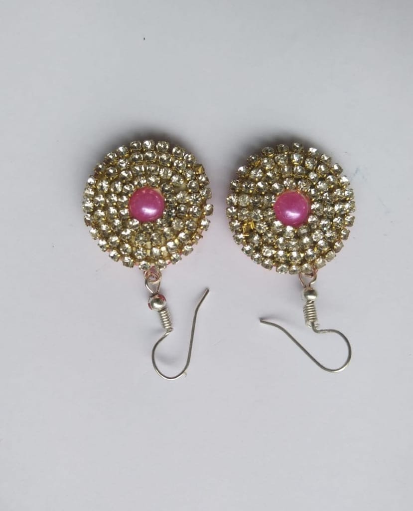 "Stunning Silver and Pink Rhinestone Earrings"