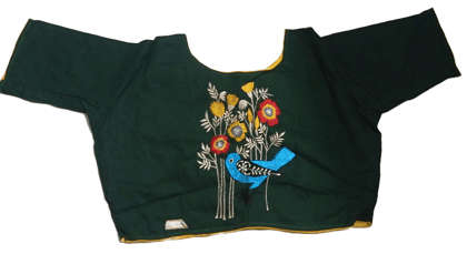 Green Cotton Embroidered Blouse