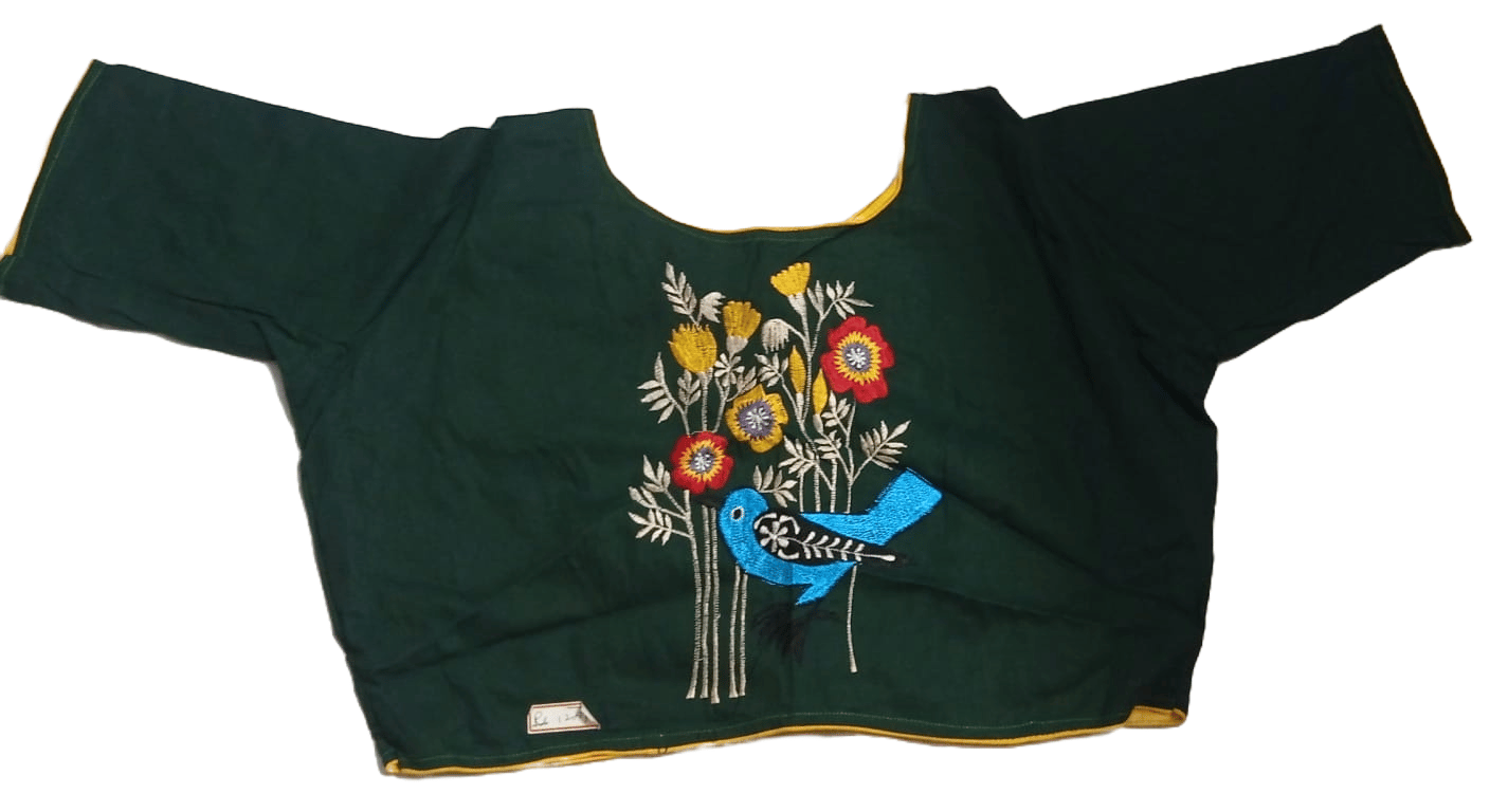 Green Cotton Embroidered Blouse