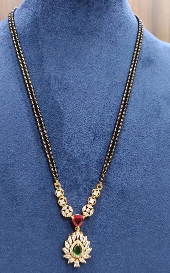 22K Gold Plated Traditional Indian Long Mangalsutra Necklace with Pendant for Women