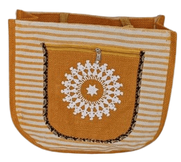 Handmade Crochet Jute Bag with Zipper Closure and Inner Pocket - Handbags | Buy online on ZillyBuy