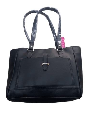 Pure Leather Black Handbag with Top Handle and Front Pocket