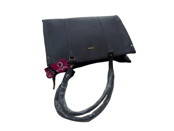 Pure Leather Black Handbag with Top Handle and Front Pocket