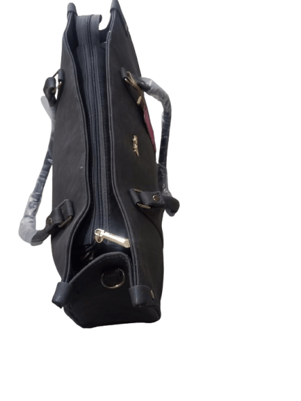 Pure Leather Black Handbag with Top Handle and Front Pocket