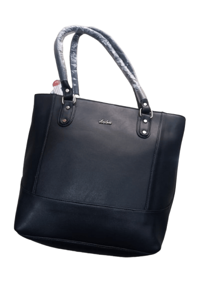 Women's Leather Black Hand Bag with Top Handles and Zip Closure