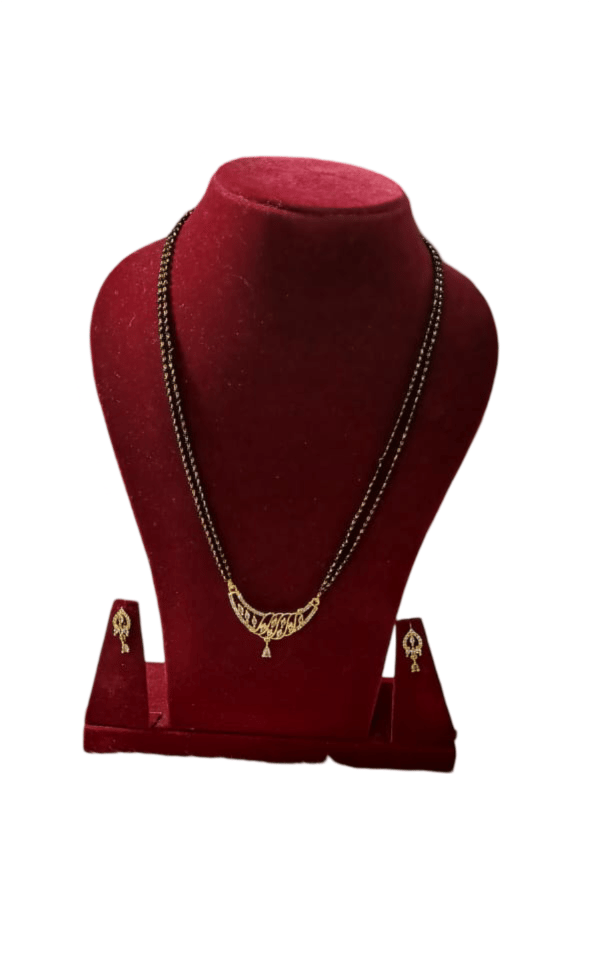 Black Beads Mangalsutra with Gold Pendant and Earrings Set