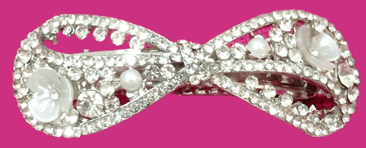 Rhinestone and Pearl Bow Hair Clip