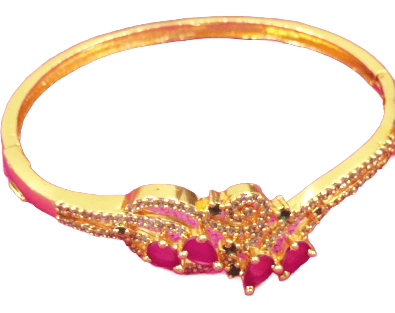 Gold Plated Ruby and American Diamond Bangle Bracelet for Women