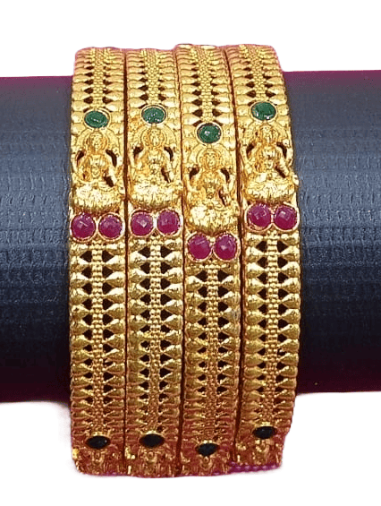 Gold Plated Bangles Set of 4 with Ruby and Emerald Stones for Women