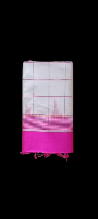 White and Pink Cotton Saree With Zari Border - Sarees | Buy online on ZillyBuy