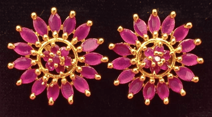 14k Gold Plated Ruby Flower Stud Earrings