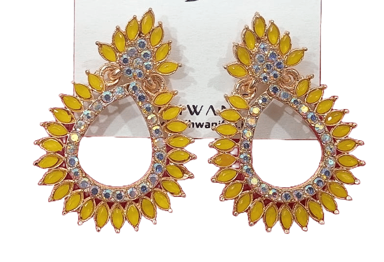 Yellow Rhinestone Chandelier Earrings