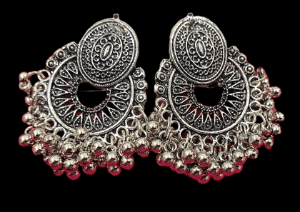 Oxidized Silver Plated Traditional Jhumka Earrings With Beads For Women