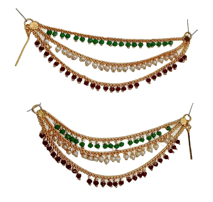 Traditional Indian Gold Plated Chandbali Earrings with Pearls and Green Beads