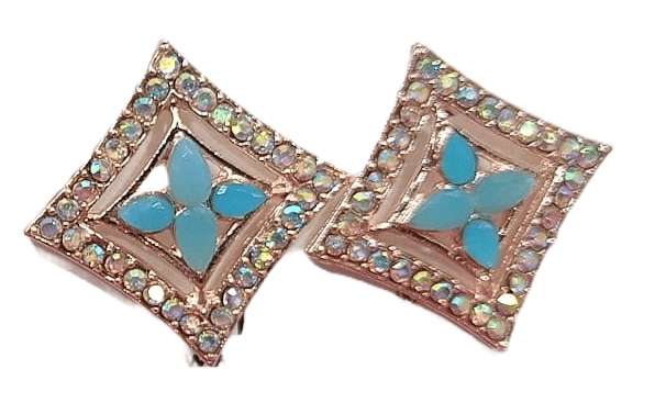 Light Blue Rhinestone Flower Earrings