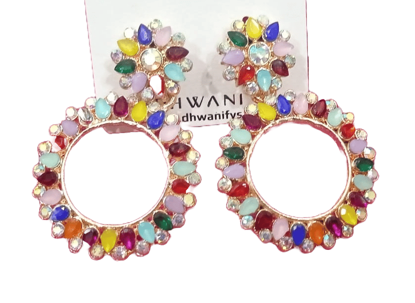 Multicolor Rhinestone Big Round Drop Earrings