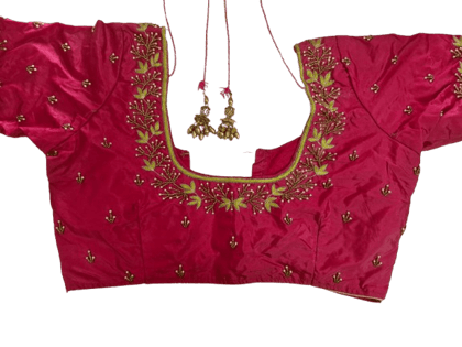 Embroidered Pink Saree Blouse with Zari Work