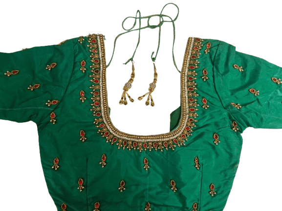 Green Hand Embroidered Stone Work Blouse