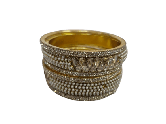Exquisite Pearl and Rhinestone Bangle Set