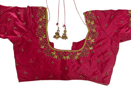 Embroidered Pink Saree Blouse With Zari Work