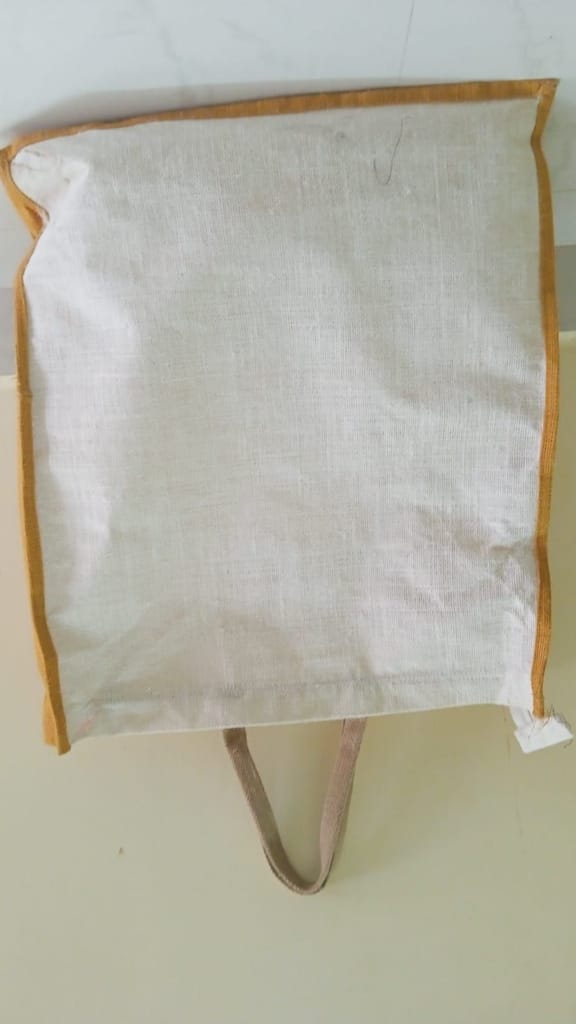 "Natural Jute Tote Bag with Brown Handles"