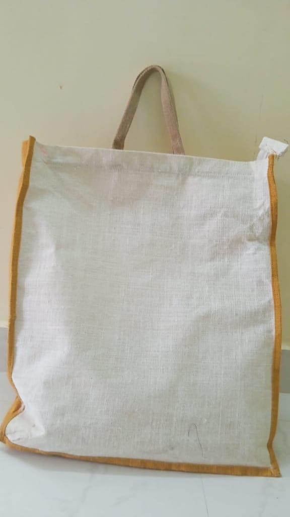 "Natural Jute Tote Bag with Brown Handles"