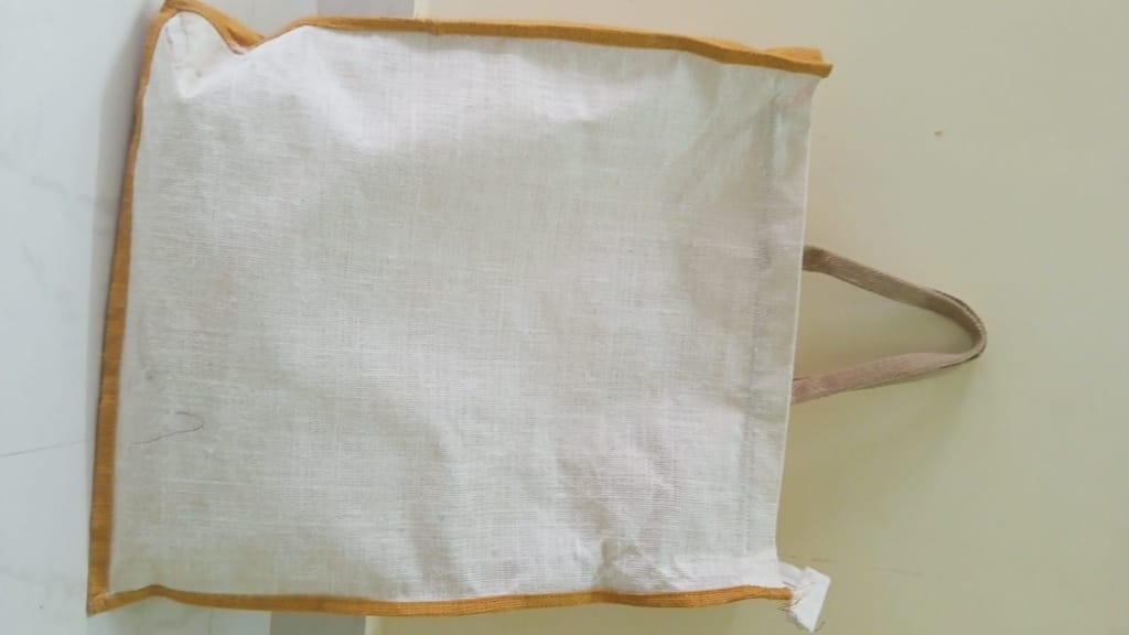 "Natural Jute Tote Bag with Brown Handles"