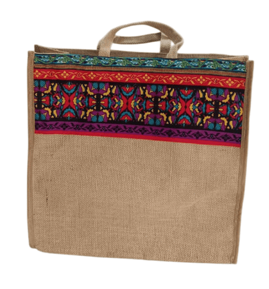 Handcrafted Jute Bag with Colorful Embroidered Trim