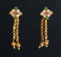 14KT Gold Plated Meenakari Jhumka Earrings with Ruby and Emerald Stones