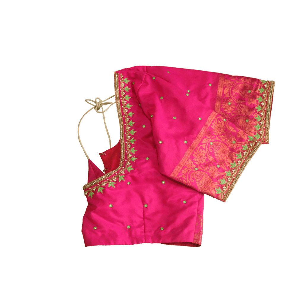 Pink Brocade Blouse With Zari and Pearl Embroidery