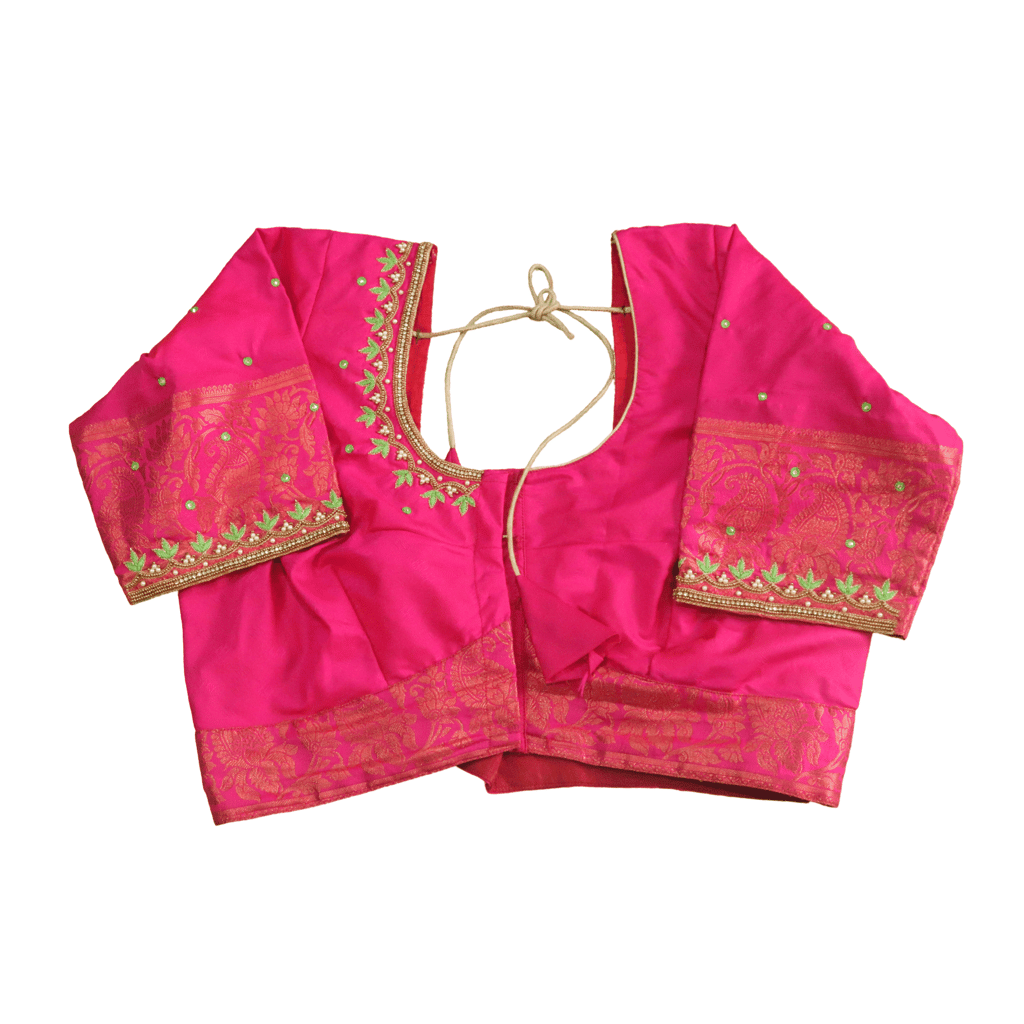 Pink Brocade Blouse With Zari and Pearl Embroidery