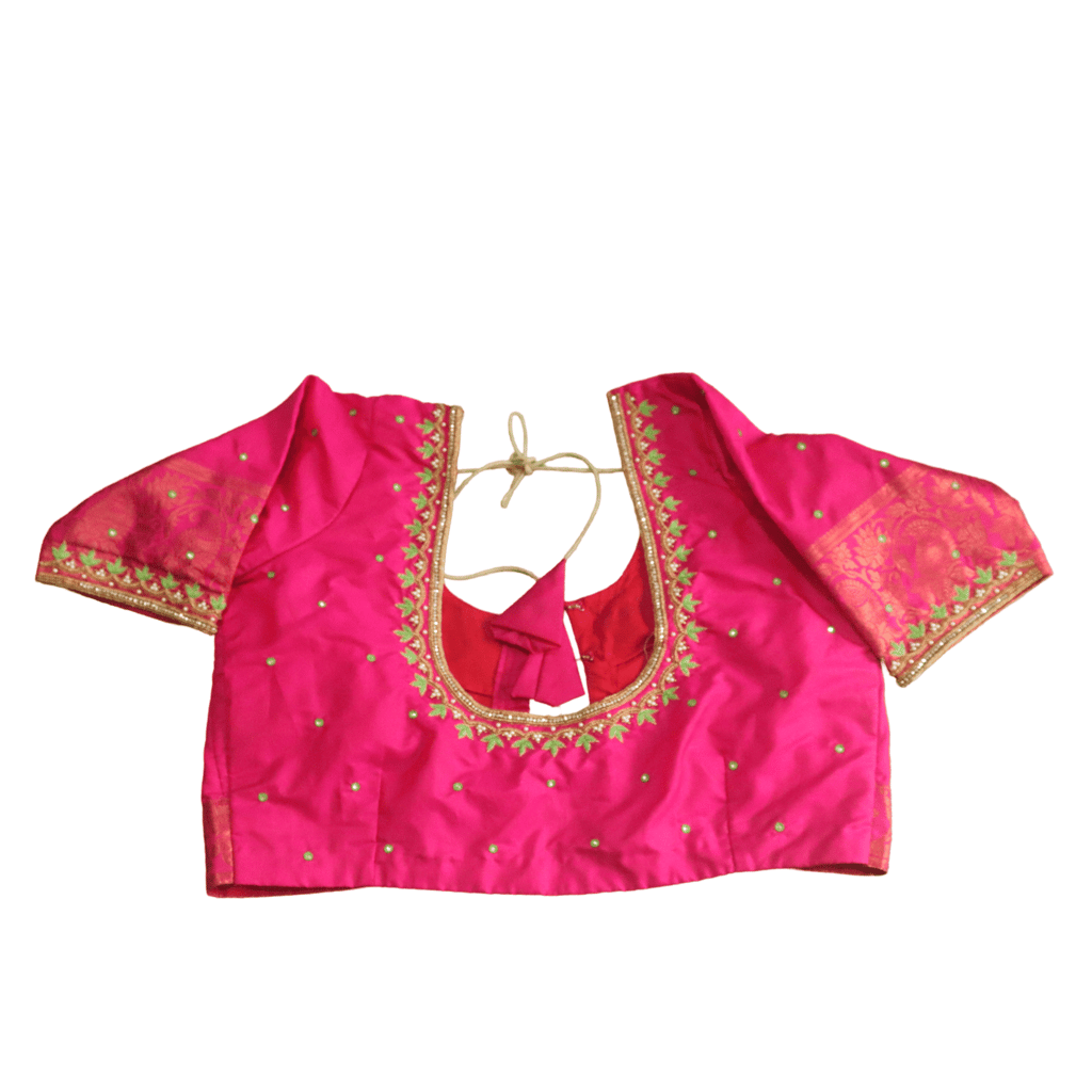 Pink Brocade Blouse With Zari and Pearl Embroidery