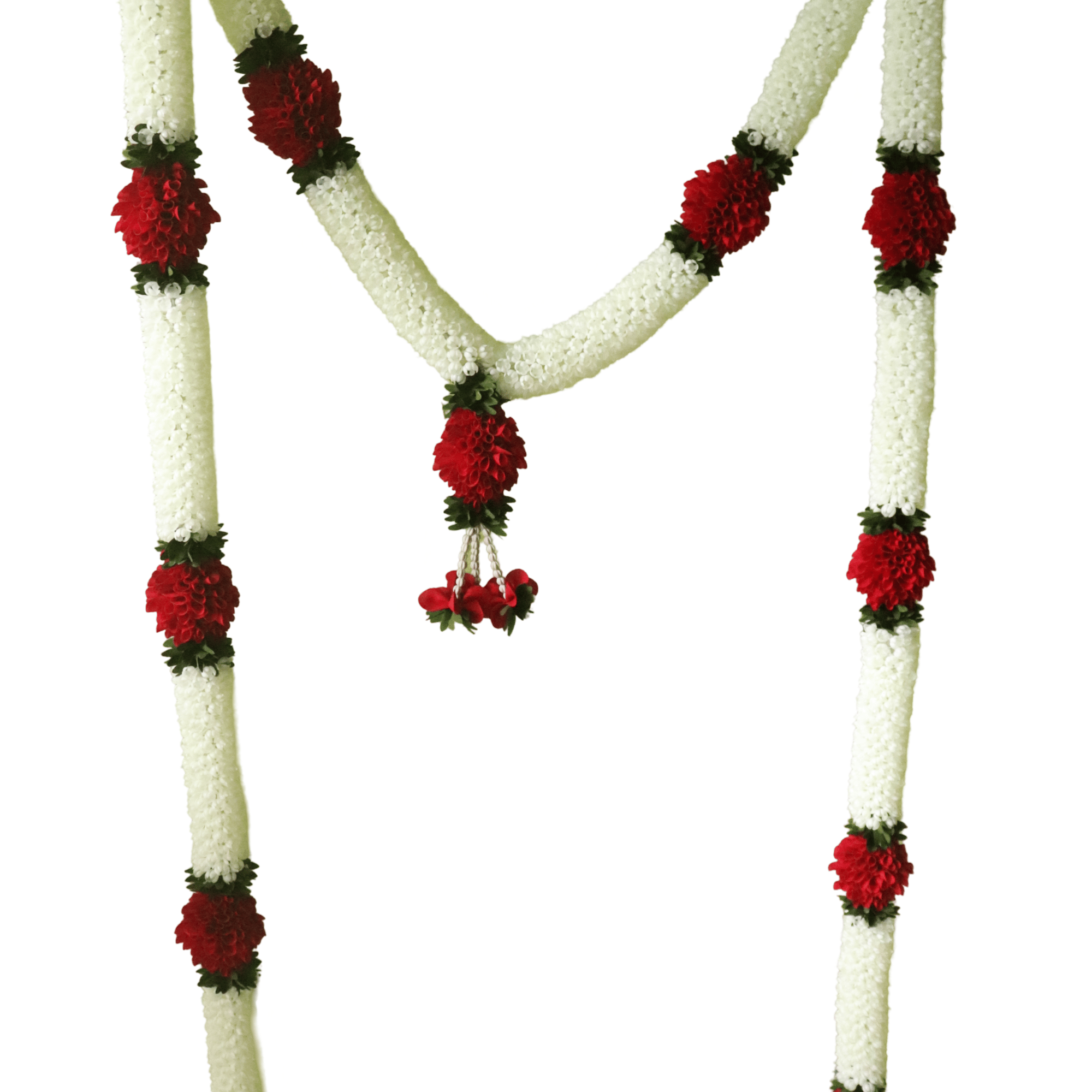 Artificial Marigold Fluffy Flowers Garland for Home, Office, Temple and Car Decoration (Pack of 1, White & Red)