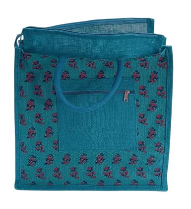 Blue Floral Jute Bag Blue Floral Jute Bag
