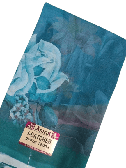 Blue Georgette Saree With Pink Floral Print