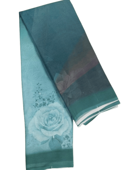Blue Georgette Saree With Pink Floral Print