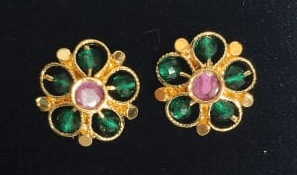 22K Gold Tops with Green and Pink Stones