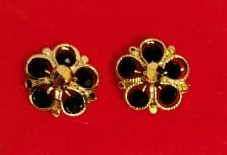 Gold Plated Flower-Shaped Stud Earrings with Black Stones