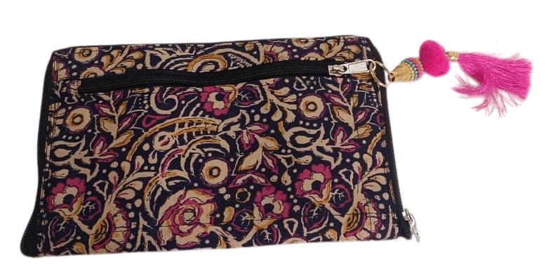 Black and Maroon Hand Embroidered Cotton Sling Bag with Tassel