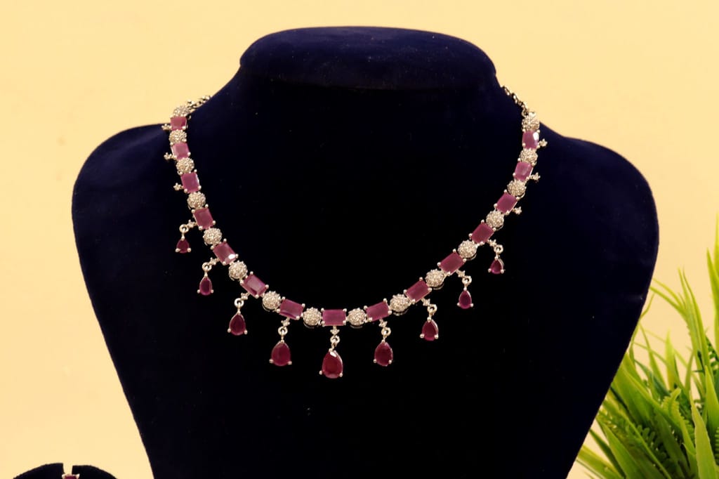 victoria Ruby and Diamond Necklace Set in Silver