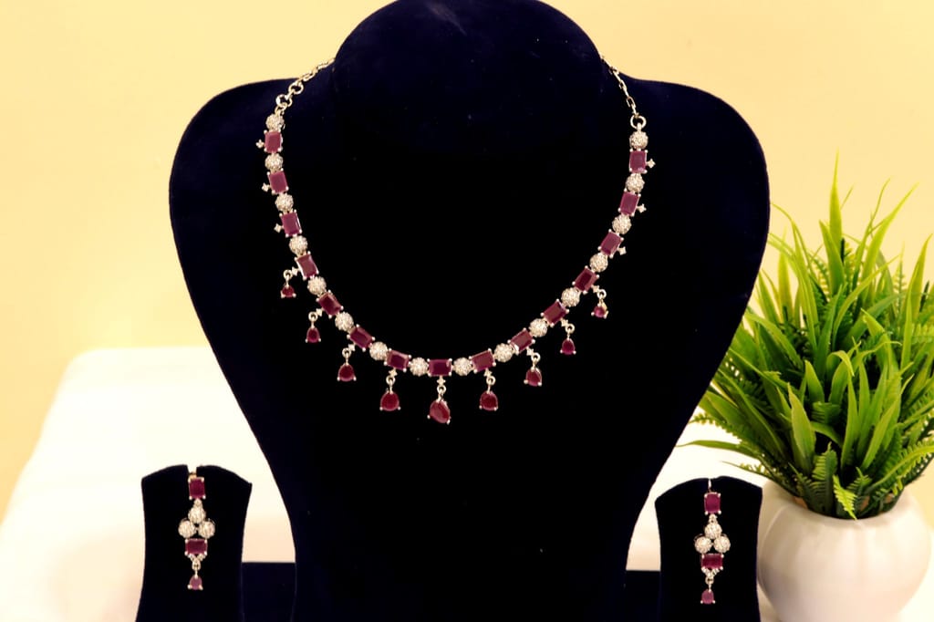 victoria Ruby and Diamond Necklace Set in Silver