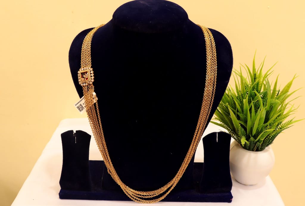 Bridal Gold Plated Long Haram Necklace Set With Earrings For Women